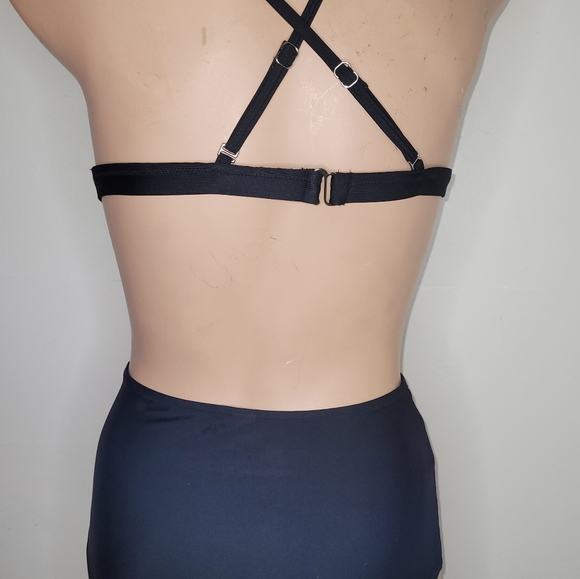 NEW SMALL HIGH WAISTED 2 PIECE BLACK TRIANGLER CUPS RACERBACK OR REG SWIMSUIT - Picture 4 of 8